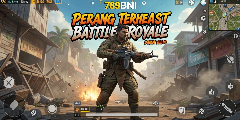 Screenshot gameplay 789BNI menunjukkan aksi menegangkan di medan perang Battle Royale.