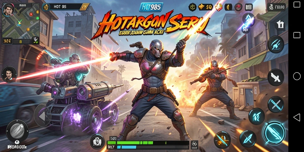 Screenshot menampilkan pertarungan aksi yang mendebarkan dalam HOT985.