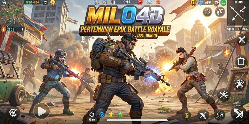 Screenshot gameplay MILO4D menampilkan peperangan intens dengan pemain lainnya.
