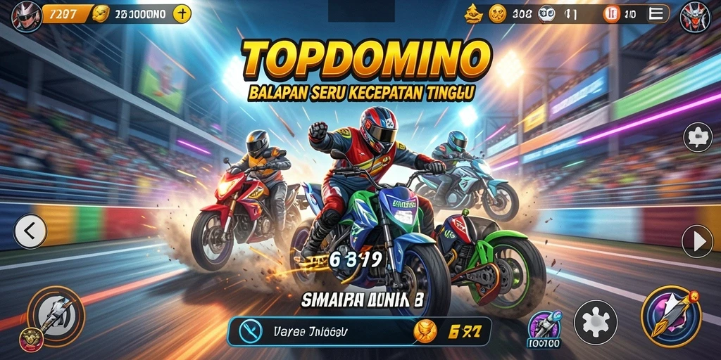 Screenshot gameplay TOPDOMINO yang menunjukkan aksi balapan mendebarkan.